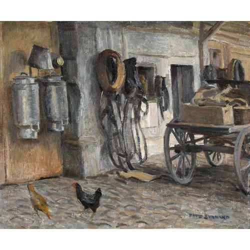 David Burnand — Dorfpartie mit Fuhrwerk.
