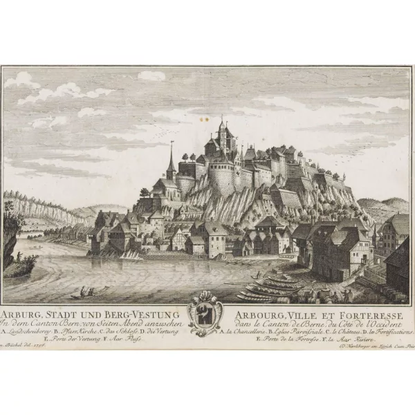 David Herrliberger — "Arburg, Stadt und Berg-Vestung. In dem Canton Bern, von Seiten Abend anzusehen".