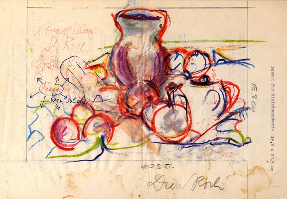 Dieter Roth — 2 Blätter: Original-Grafik, 1975; Recto Einladungskarte Ausstellung Dieter Roth, 1985 und verso Einladungstext Galerie Marlene Frei, 1985