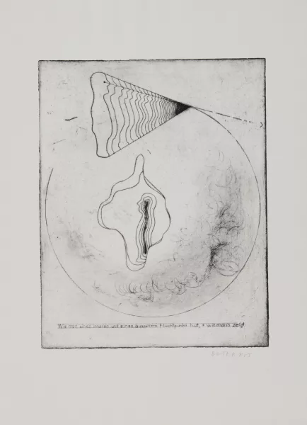 Dieter Roth — Zwei Blätter: Lithograhie, 1974; Wie man einen inneren und äusseren Fluchtpunkt hat und wie mans zeigt, 1966/69