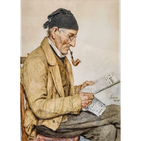 BAUER MIT PFEIFE BEIM LESEN DES SEELÄNDER BOTEN.