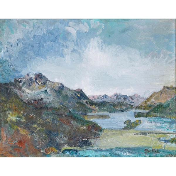 Edgar Vital — BLICK AUF PIZ MARGNA UND SILSERSEE, 1946 VIEW OF PIZ MARGNA AND LAKE SILS, 1946