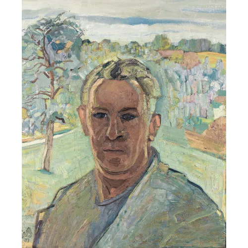 Edmond Bille — Selbstporträt vor Landschaft.