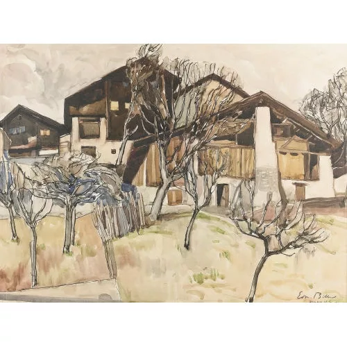 Edmond Bille — Dorfpartie im Wallis.