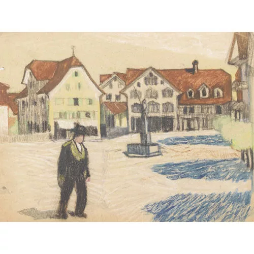 Edmond Bille — Place avec fontaine.