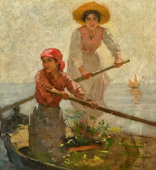 Edmond-Jean de Pury — Barque avec deux jeunes filles.
