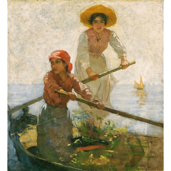 Edmond-Jean de Pury — BARQUE AVEC DEUX JEUNES FILLES BOAT WITH TWO YOUNG GIRLS