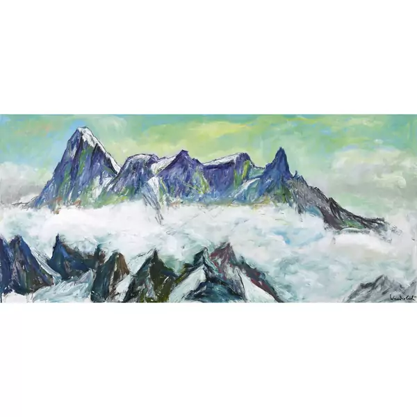 Le massif du Mont-Blanc avec Grandes Jorasses, Arête de Rochefort et Dent du Géant.