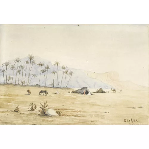 Edouard Henri Girardet — Wüstenlandschaft mit Zelten.