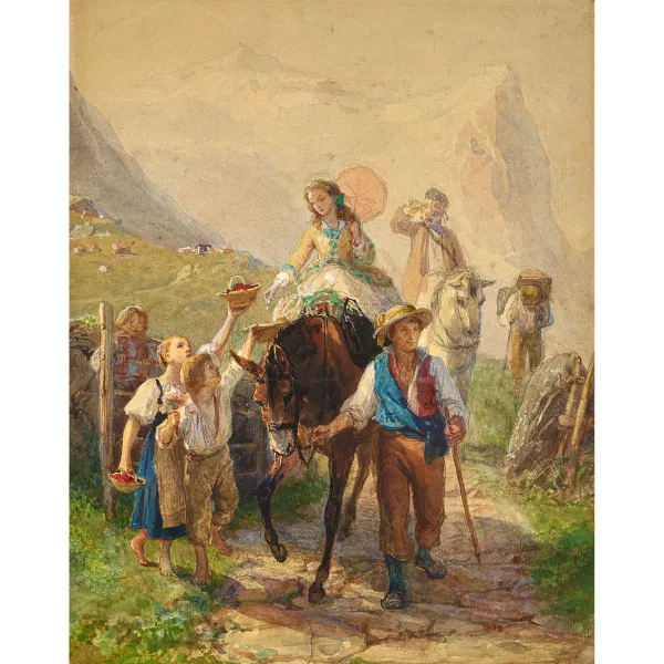 Edouard Henri Girardet — Elegante Reisende auf einem Saumpfad vor dem Wetterhorn.