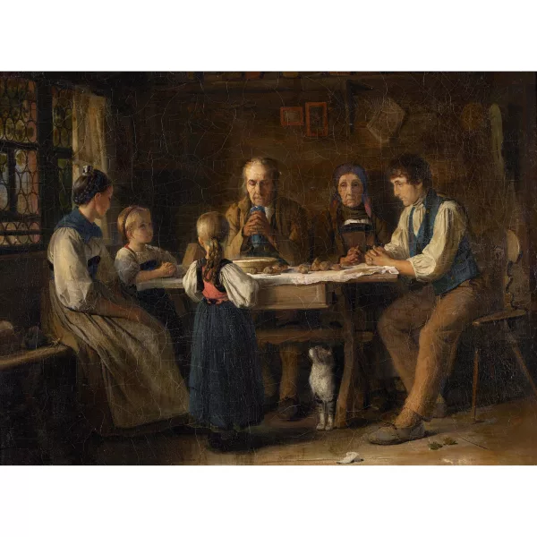 Edouard Henri Girardet — Bauernfamilie beim Gebet am Stubentisch.