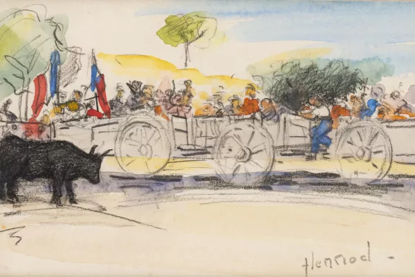 Edouard Henriod — Arène improvisée pour une tauromachie de rue vers Nîmes