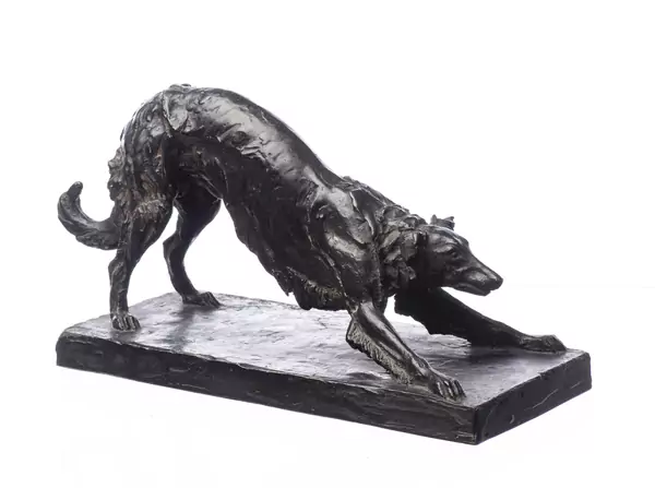 Édouard Marcel SANDOZ (1881-1971), "Lévrier Barzoï jouant", circa 1929, Sculpture en bronze à patine noire — DognyAuction