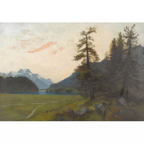 Edouard Metton — Engadiner Landschaft mit Piz la Margna und Silsersee.