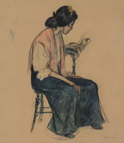 Edouard MOREROD (1879-1919), 'Portrait d'une jeune' aquarelle et fusain sur papier — DognyAuction