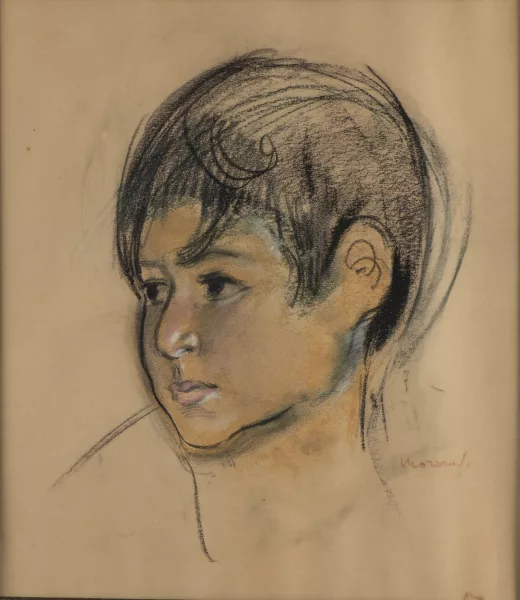 Edouard Morerod — Edouard MOREROD (1879-1919) "Portrait d'un jeune garçon", fusain