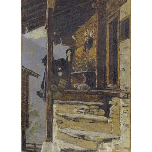 Édouard Ravel — Walliser Bauernhaus mit Katze.