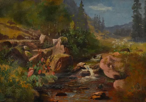 Edouard Rheiner — Paysage de montagne et petit ruisseau