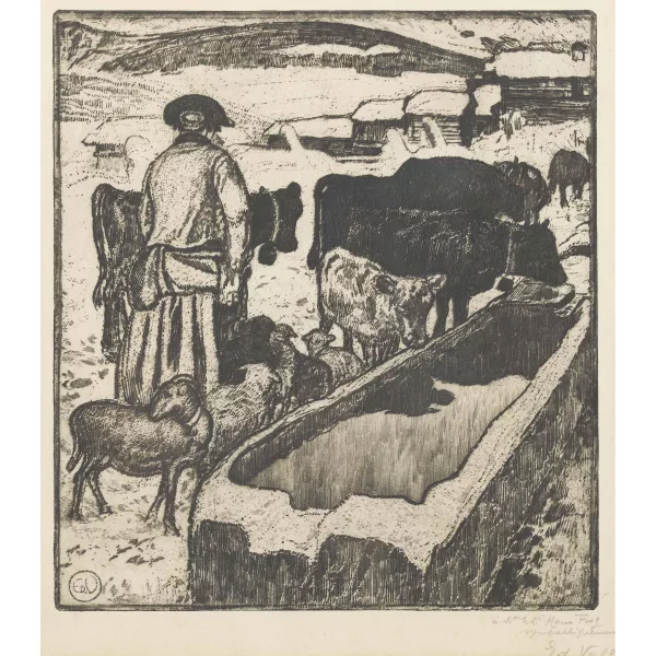 Édouard Vallet — "Le troupeau à l′abreuvoir".