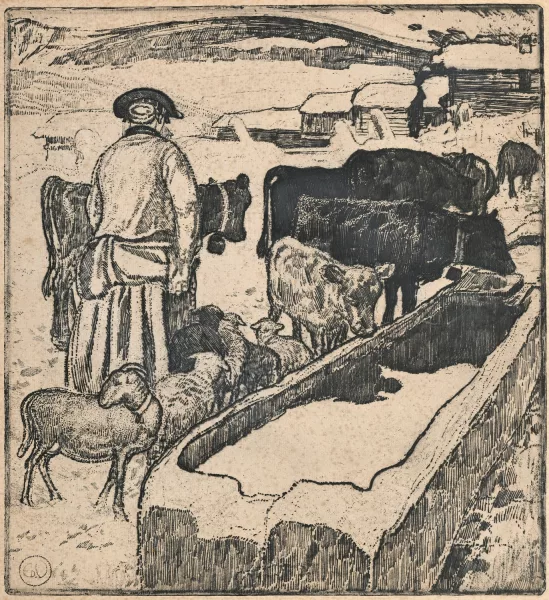 Édouard Vallet — "Le troupeau à l’abreuvoir"