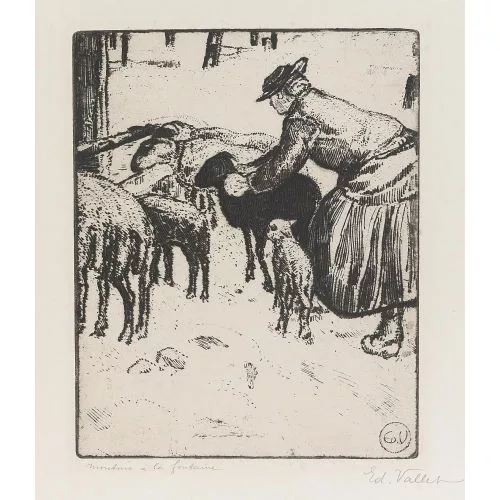 Édouard Vallet — "Moutons à la fontaine".