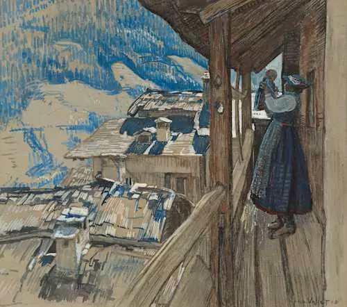 EDOUARD VALLET — Sur la galerie, Hérémence. 1908. — Koller Auktionen
