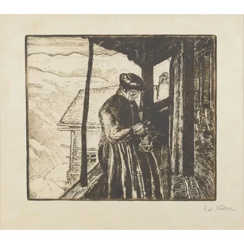 Édouard Vallet — Femme tricotant.
