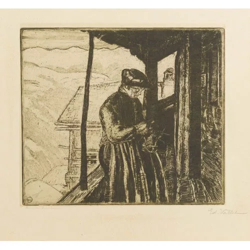 Édouard Vallet — "Femme tricotant".