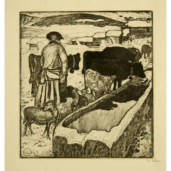 Édouard Vallet — Le troupeau à l'abreuvoir