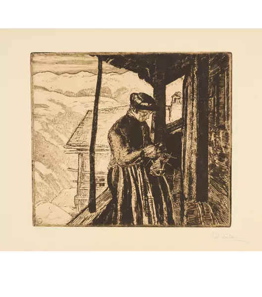 Édouard Vallet — Femme tricotant — Galerie Kornfeld