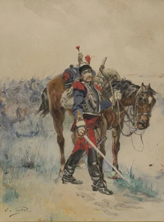 Cuirassier et cheval blessé