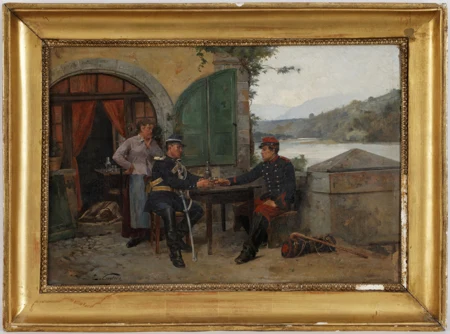 Scène d'auberge avec deux militaires