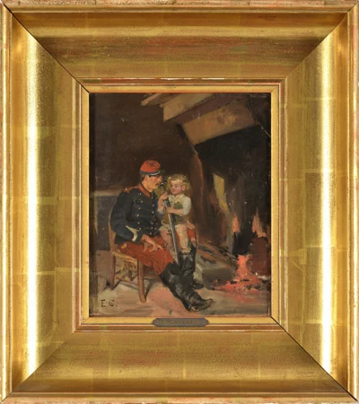 Soldat et sa fille auprès du feu