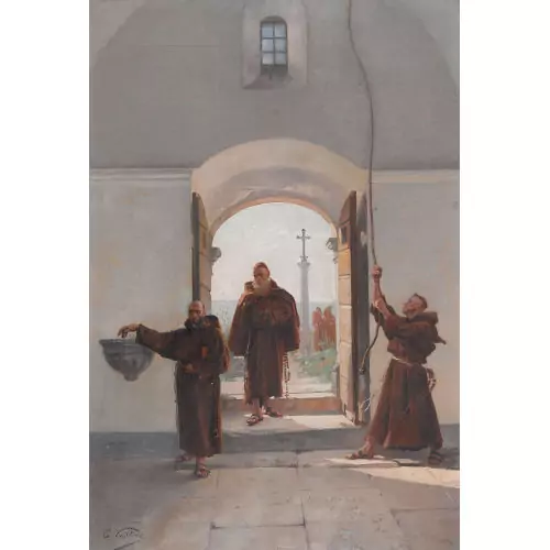 Franziskaner am Kirchenportal