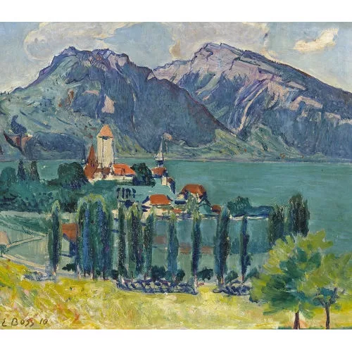 Eduard Boss — Thunersee mit Blick auf Spiez.