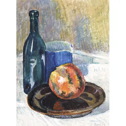 Eduard Boss — Stillleben mit Flasche, Frucht und Kännchen.