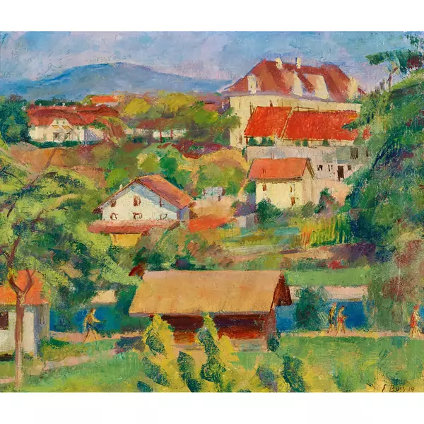 Sommerliche Landschaft mit Häusern