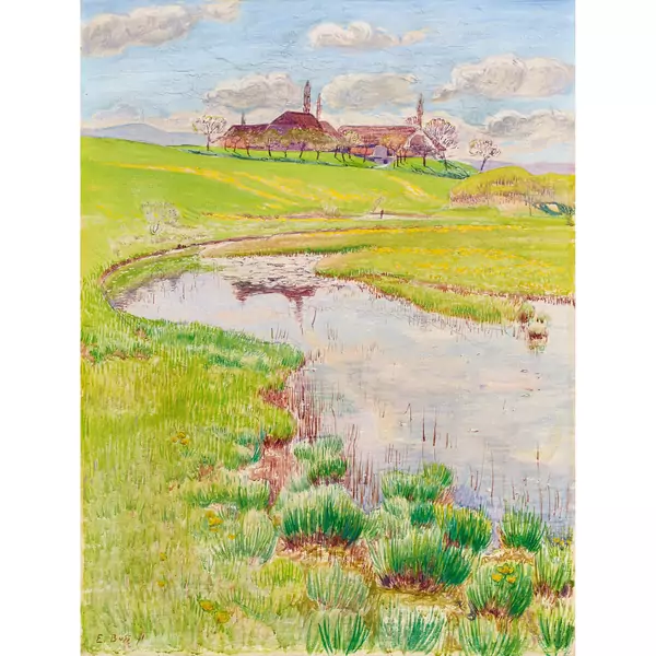Teichlandschaft mit Bauernhof