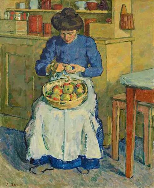 EDUARD BOSS — Girl peeling an apple. 1911. — Koller Auktionen