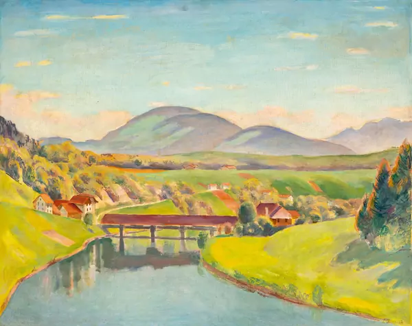 Aarelandschaft mit Holzbrücke. 1923