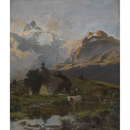 Berglandschaft mit Kühen auf der Alp