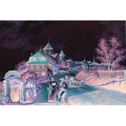 Eduard Kinkelin — Anstieg zum Schloss Murten mit Trachtenpaar und Gespann.