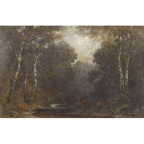 Eduard Rüdisühli — Herbstlich bewaldete Bachlandschaft.