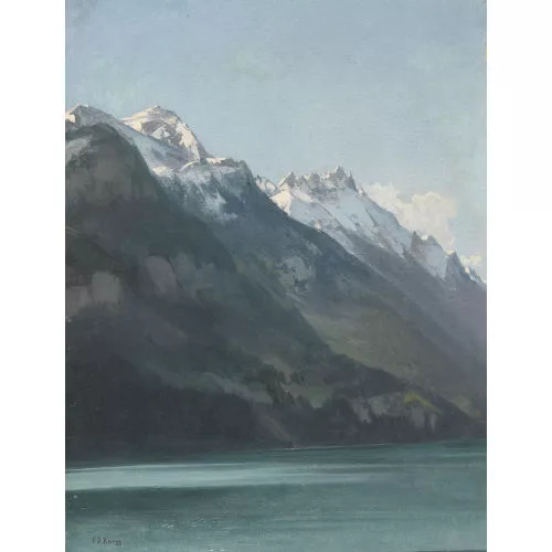 Eduard Rüegg — Brienzersee mit verschneiten Berggipfeln.