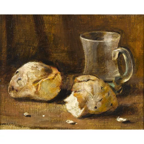 Egon von Vietinghoff — Stillleben mit Brot und gläserner Tasse.