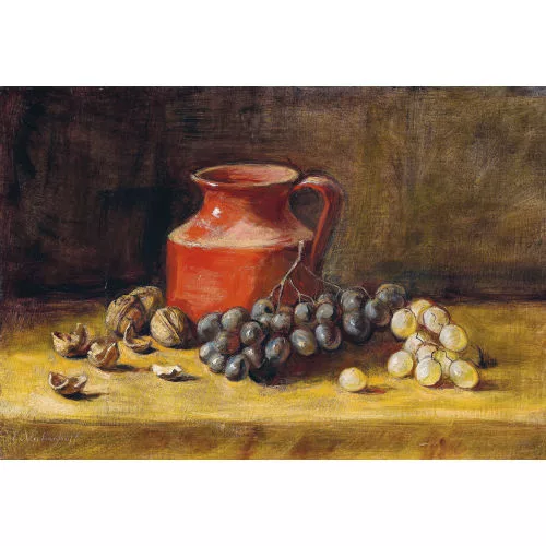 Egon von Vietinghoff — Stillleben mit Krug, Trauben und Nüssen.