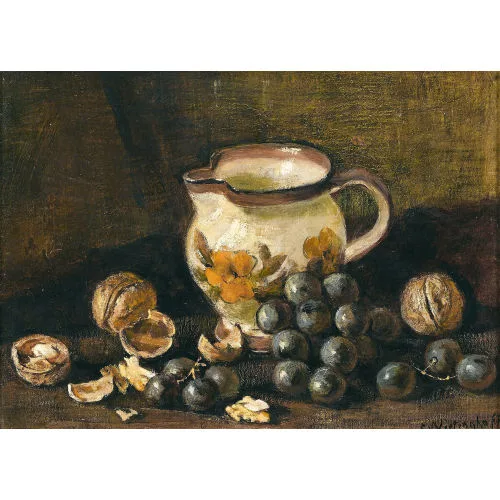 Egon von Vietinghoff — Stillleben mit Boccalino, Nüssen und Trauben.