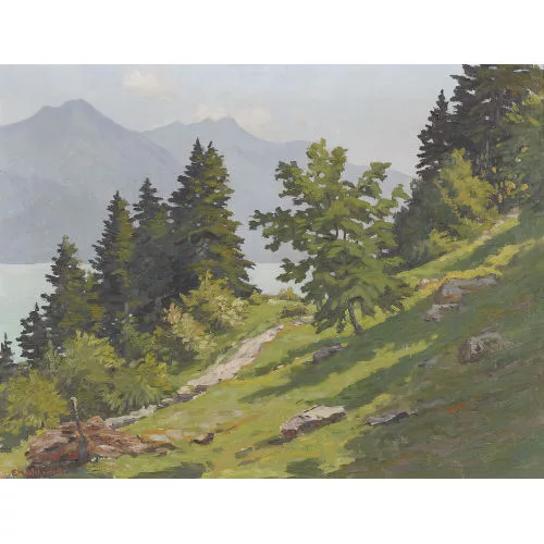 Ekkehard Kohlund — Sommerlandschaft im Berner Oberland mit See.