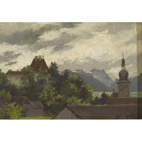 Elise Voruz — "Le château et le village de Vaulruz (Fribourg)".