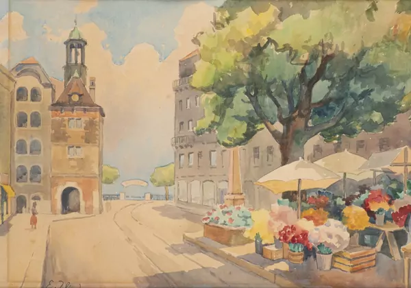 Ellis ZBINDEN (1921-2019), "Place du Molard à Genève" — DognyAuction